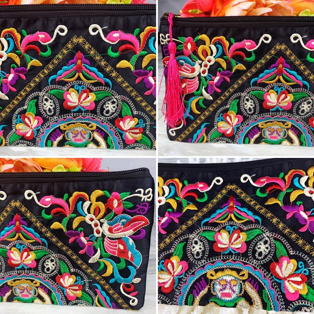 Colorful Floral Embroidered Pink Tassel Wristlet - Picture 10 of 15